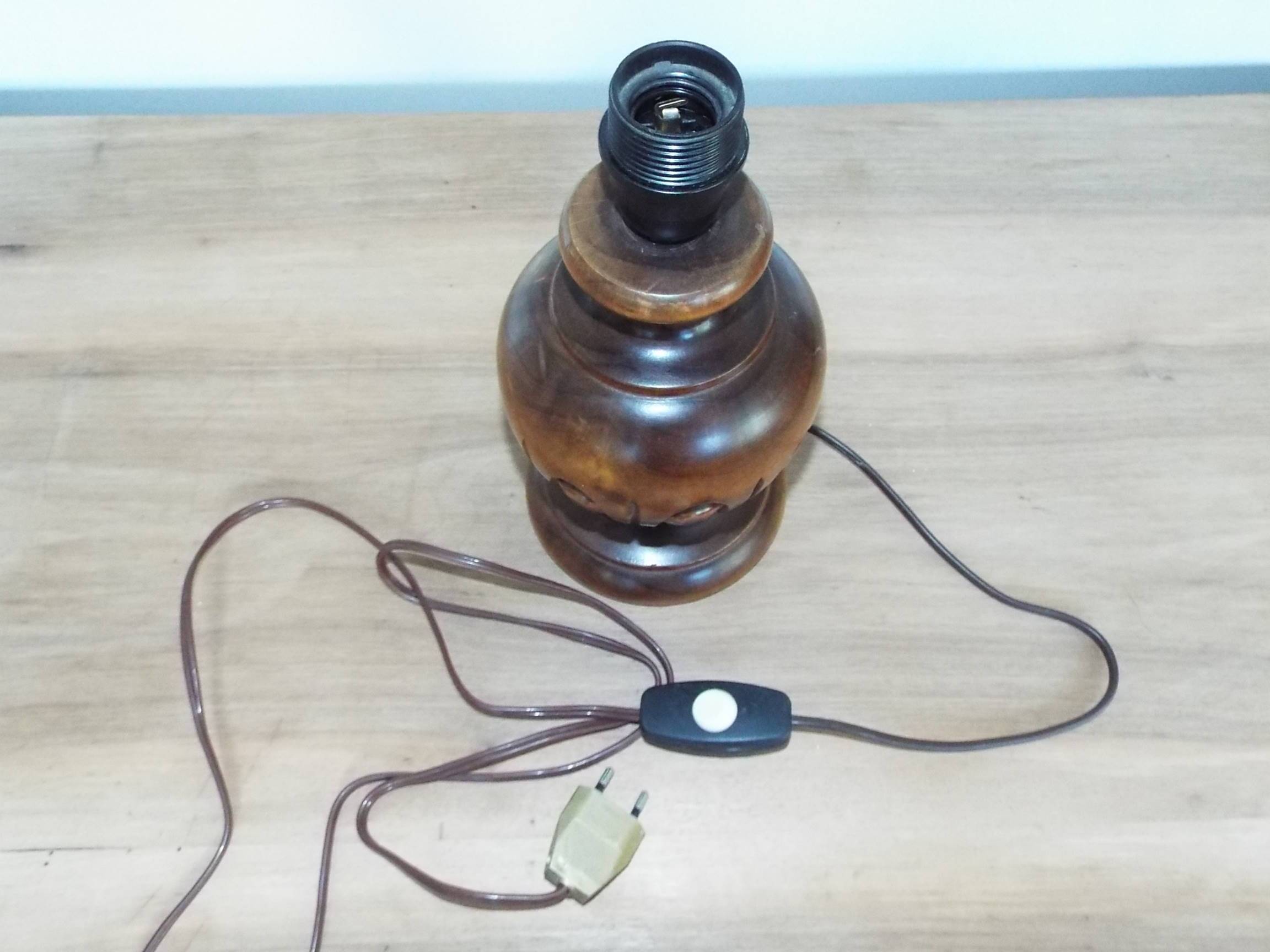 Carved turned wooden lamp base