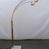 Floor lamp arc 3 globes, Space age in brass and marble by Goffredo Reggiani 1960