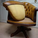 Antique Chesterfield Leather Bankers Swivel & Tilt Office Chair, 1930s