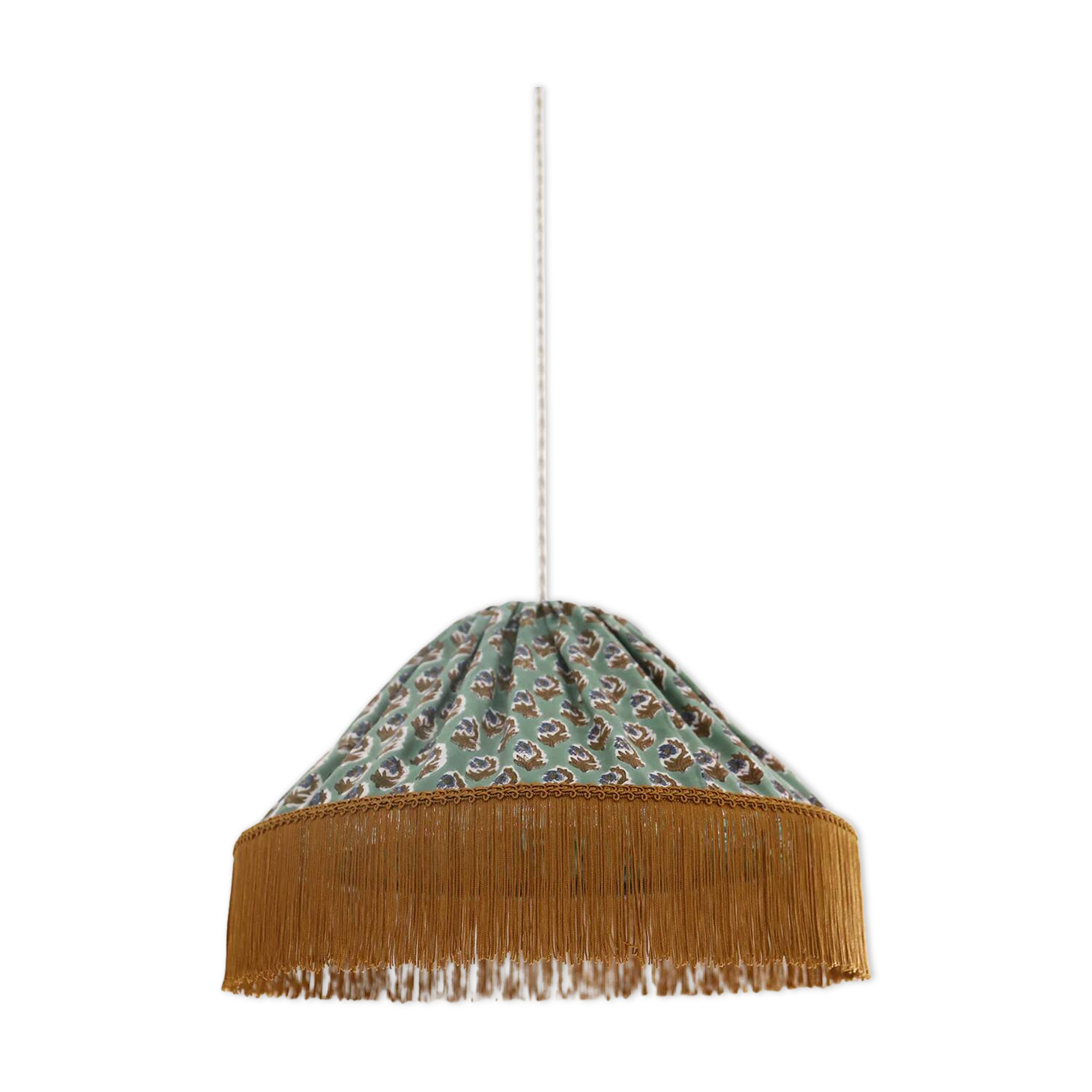 Bella conical textile pendant light with "bohemian flora" print