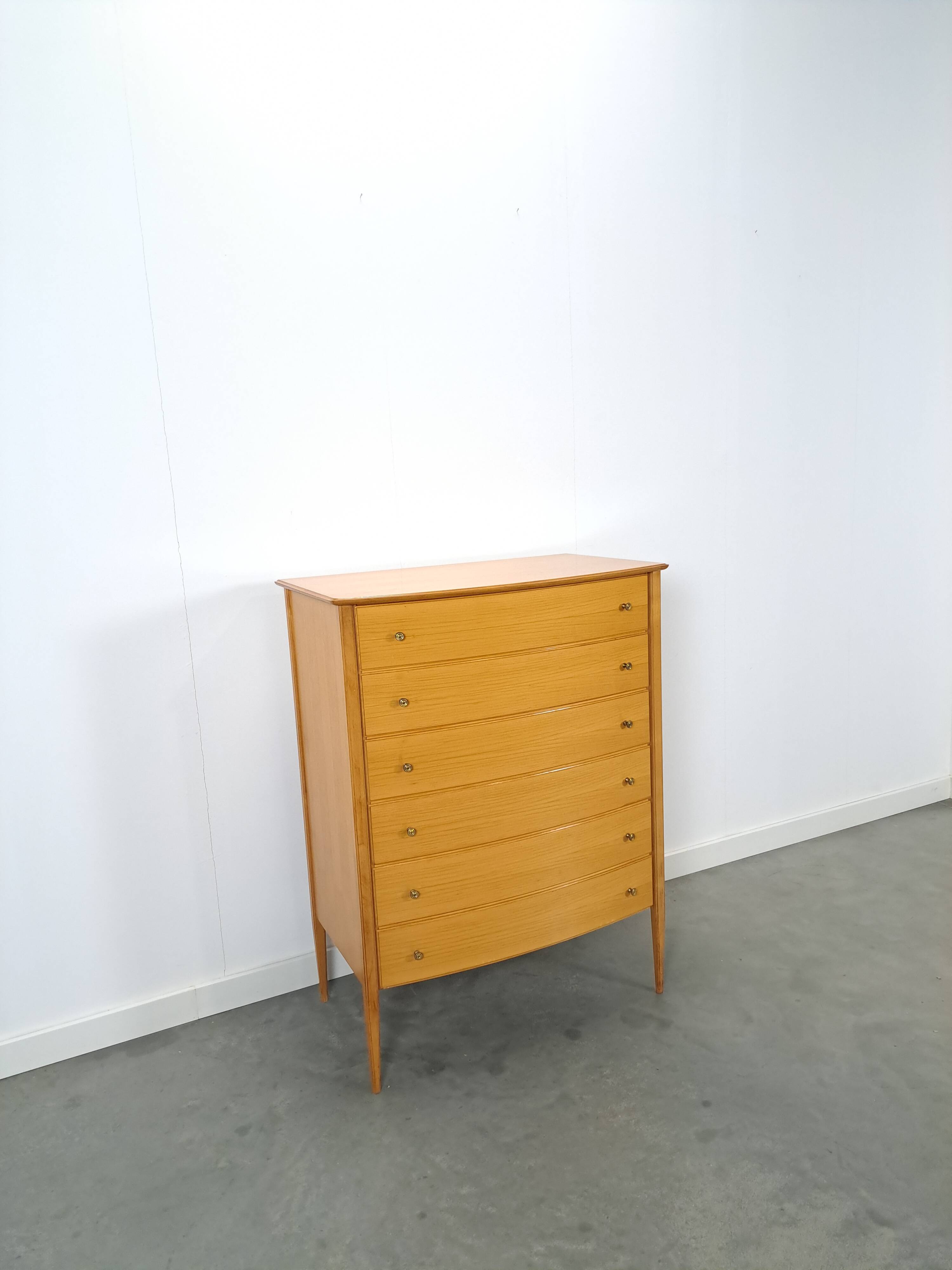 Mid-Century hoge gebogen ladekast met 6 lades