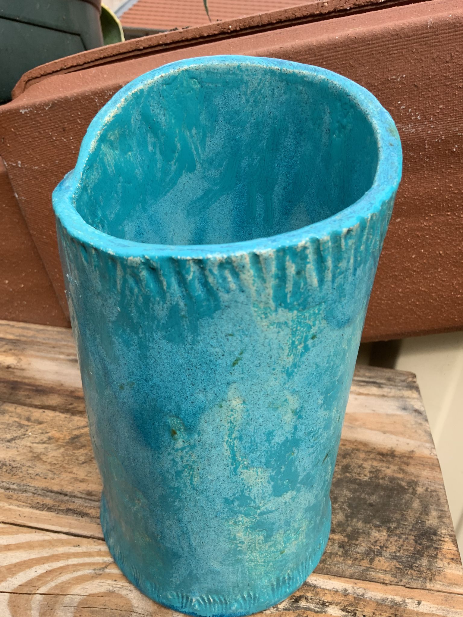 Vintage blue soliflore ceramic vase signed AI