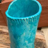 Vintage blue soliflore ceramic vase signed AI