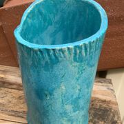 Vintage blue soliflore ceramic vase signed AI