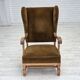 1970s, Scandinavian highback armchair, furniture corduroy, carved oak wood.