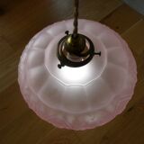 Art Deco pendant lamp in pink frosted glass