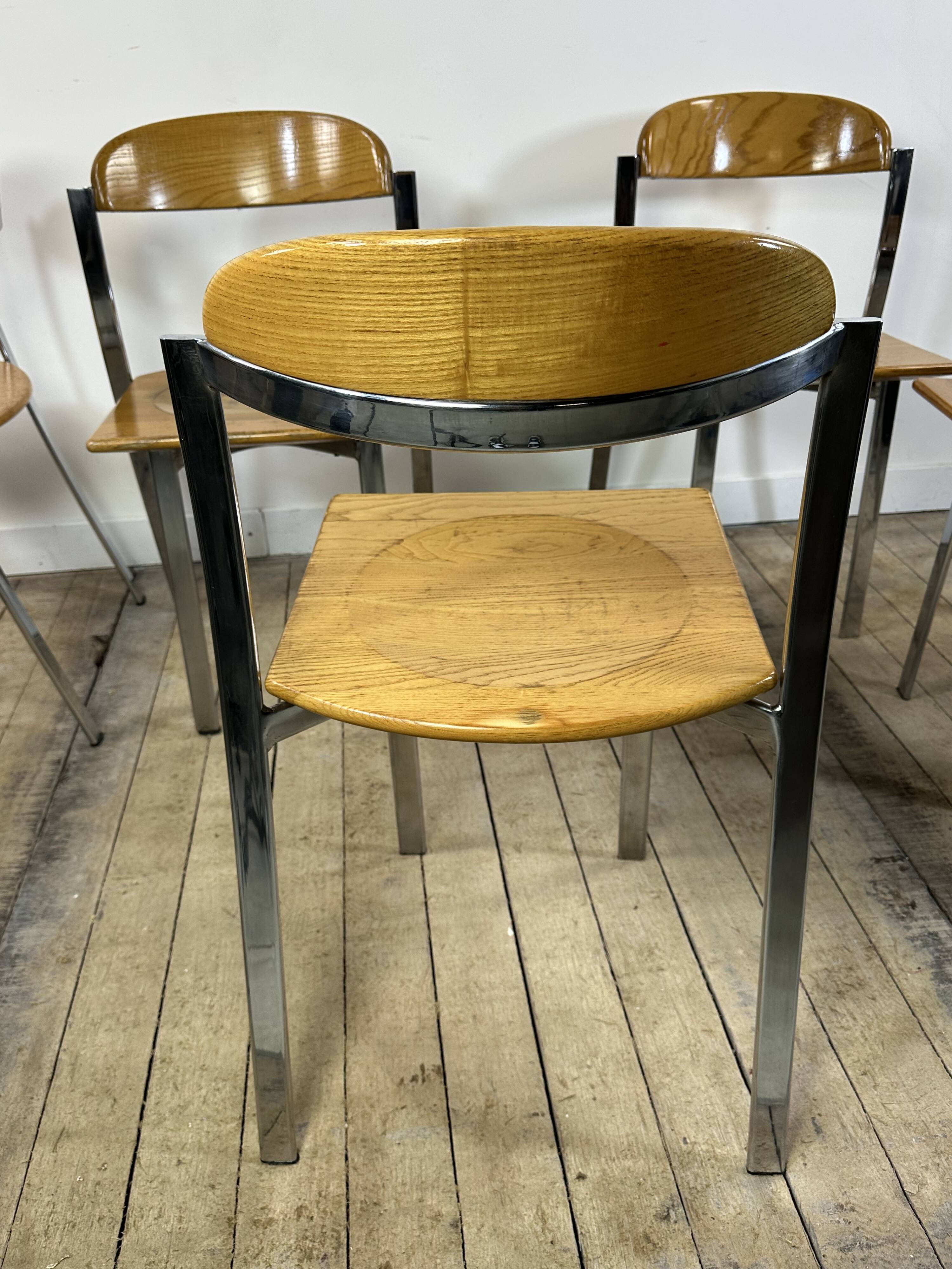 Vintage 1980s oak and chrome dining table + 6 chairs.