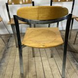 Vintage 1980s oak and chrome dining table + 6 chairs.