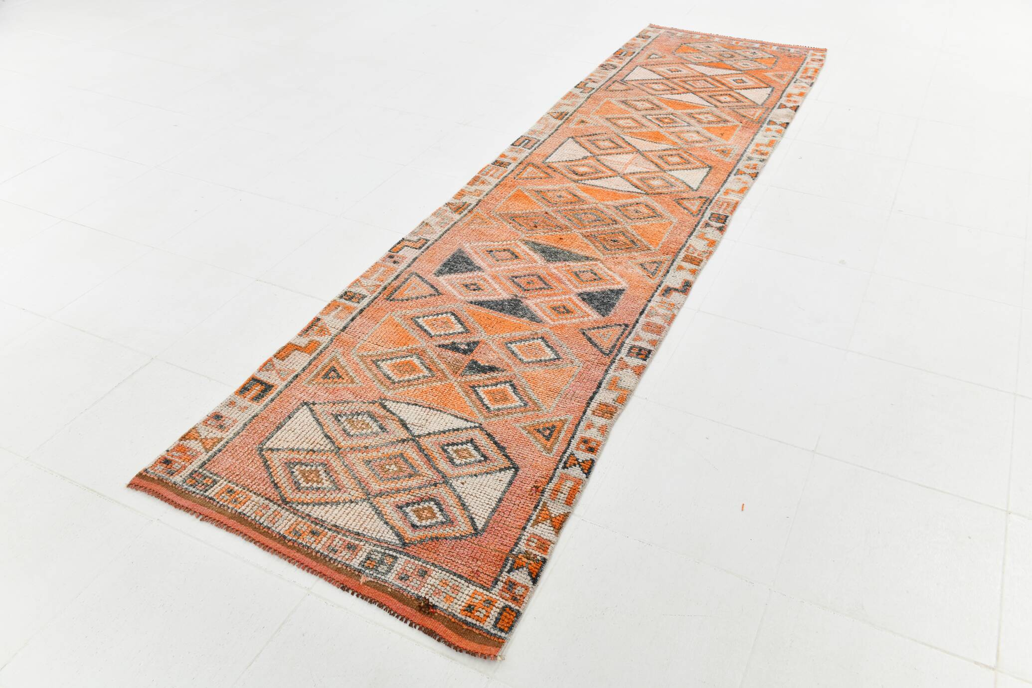 3x11 Salmon & Orange Muted Color Turkish Runner Rug, 92x336 Cm