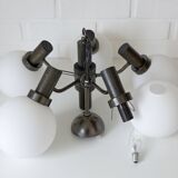 Vintage Wooden Rustic Sputnik / Copper Hanging Lamp /  Chandelier 1970's