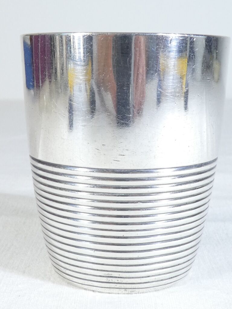 Timbale Christofle in silver metal modele ondulation by luc lanel