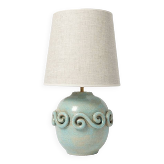 Lampe art déco en céramique turquoise, années 1930.