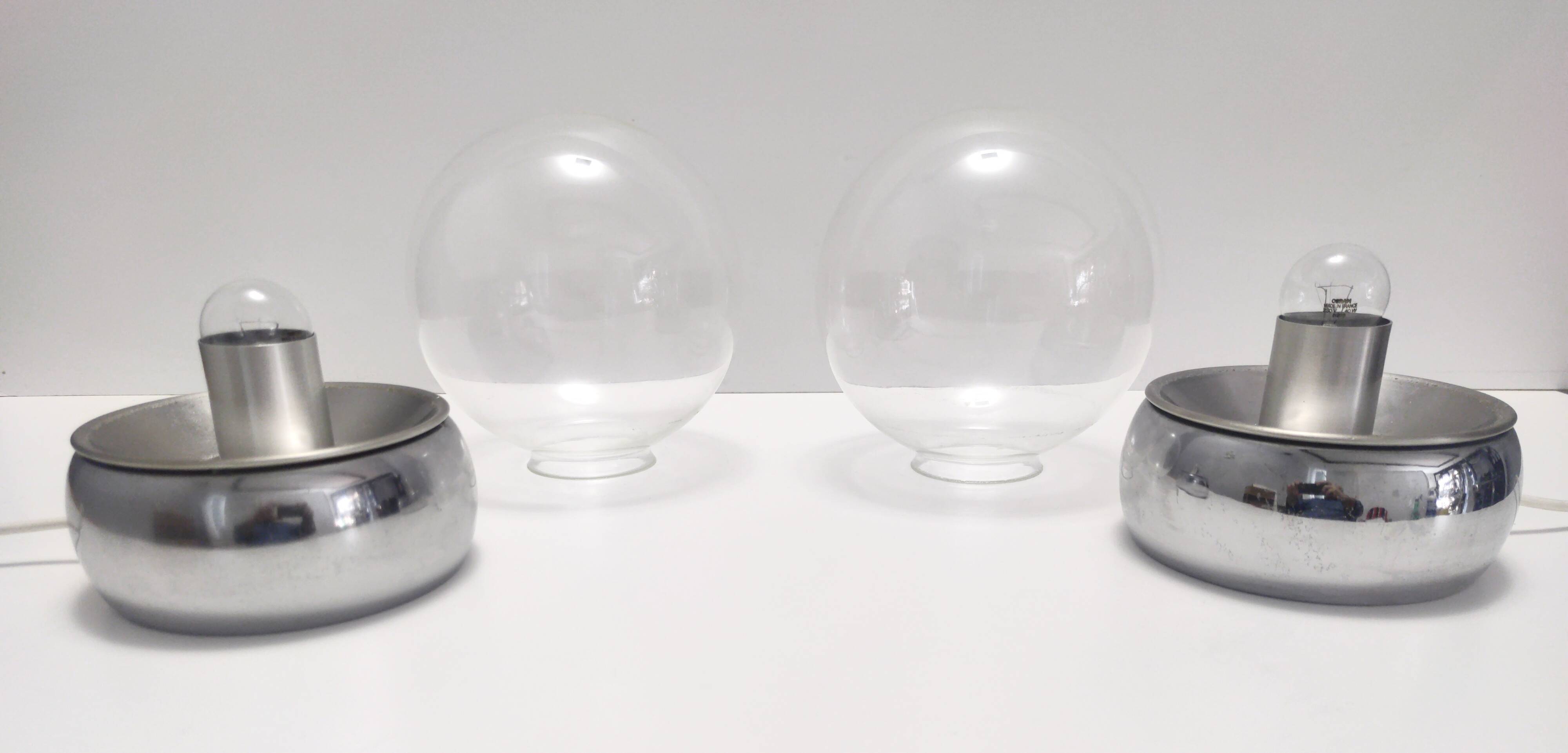 Pair of Vintage Glass and Metal Table Lamps "Vieste" by GPA Monti for Candle