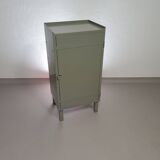 Gray metal locker. Industrial small sideboard.