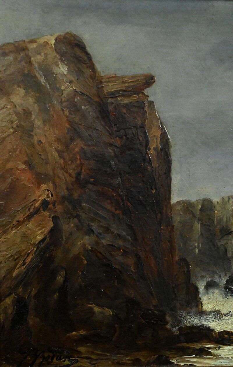 Painting "The Wild Coast of Belle-Île-en-Mer", French school of the 19th century.