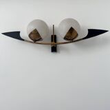 Vintage brass and opaline wall lamp, Arlus, France 1960s