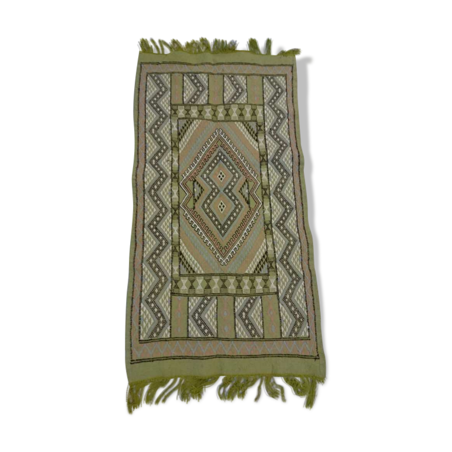 Green berber carpet in pure wool 195x100cm