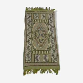Green berber carpet in pure wool 195x100cm