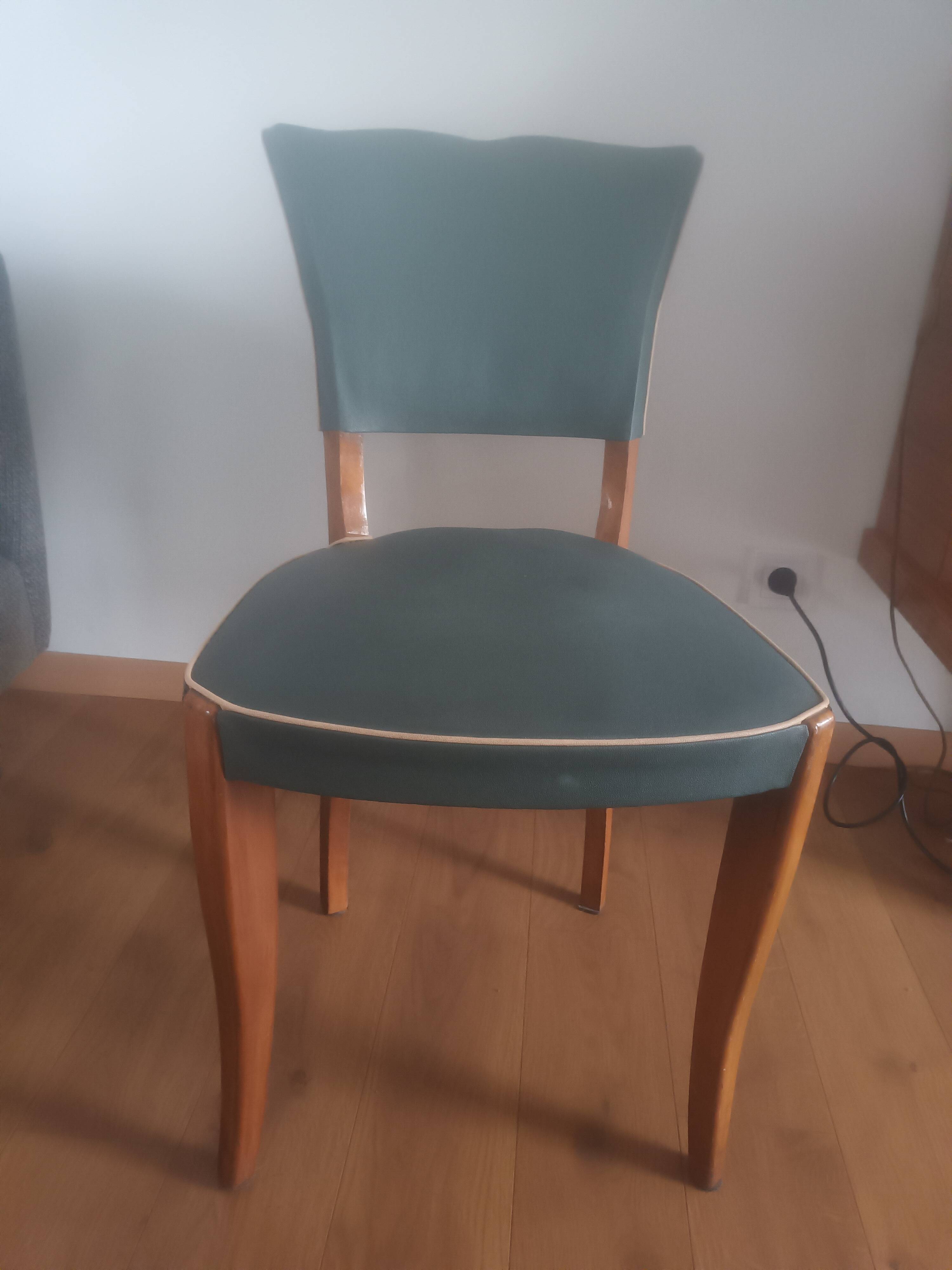 Set of 3 green chairs from the 1960s.