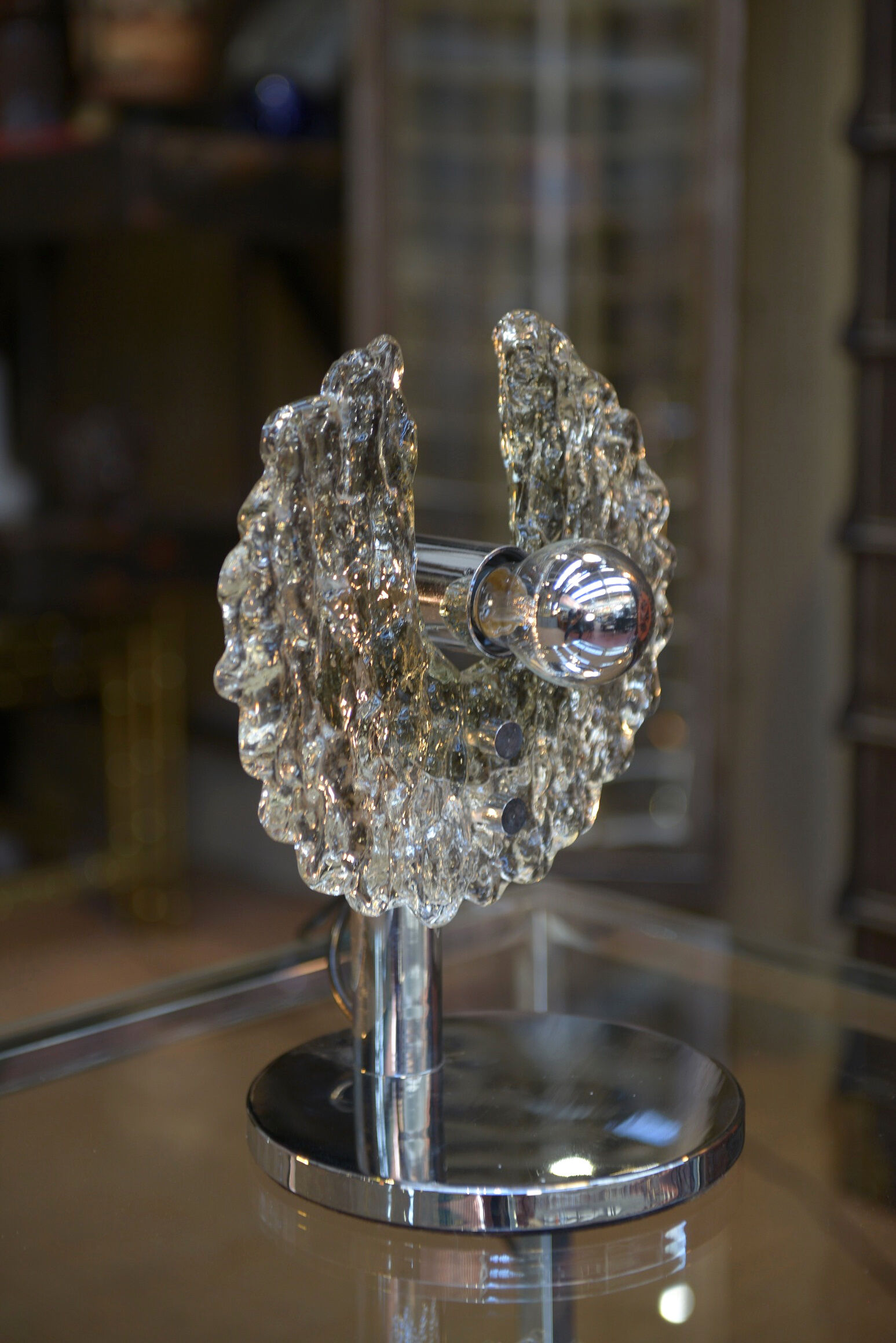 Lamp design chrome metal and glass 1970