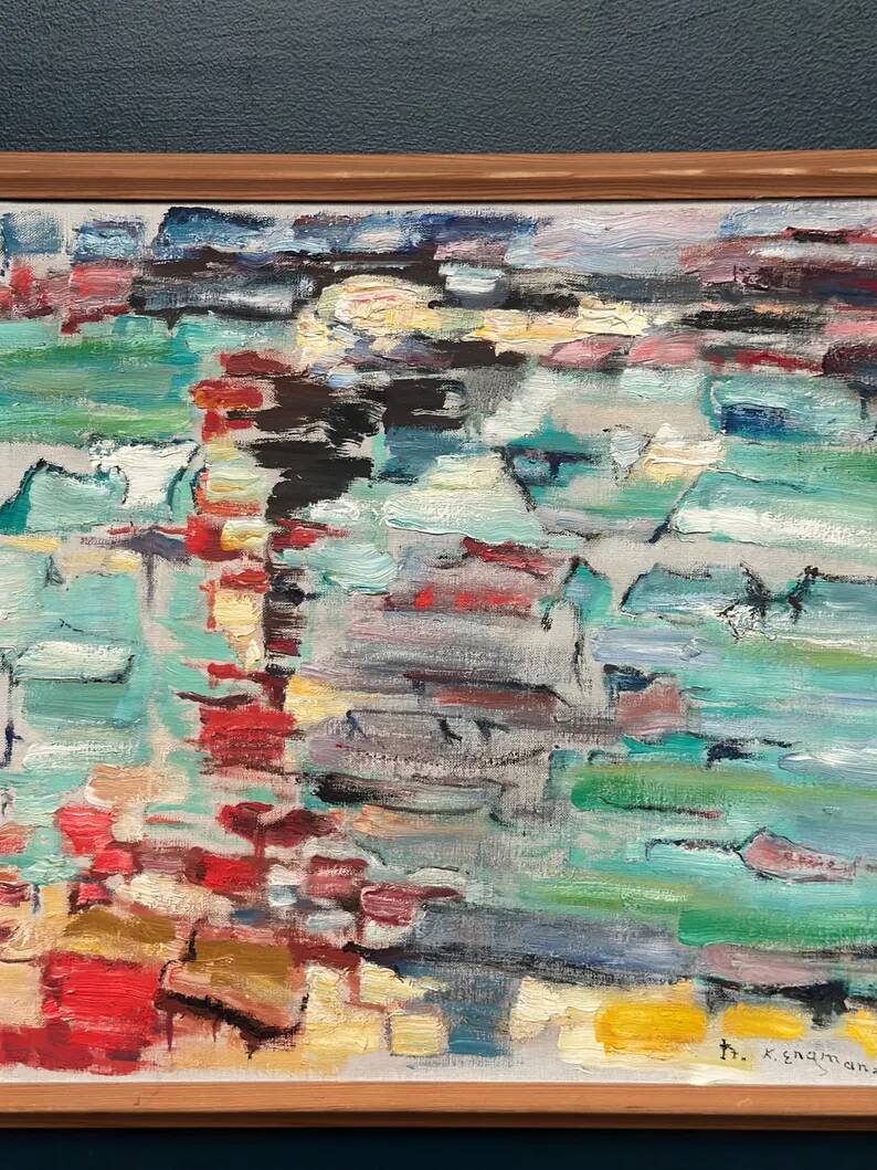 Swedish Oil on Canvas“Abstract Composition” by Klas Engman– Vintage &Framed