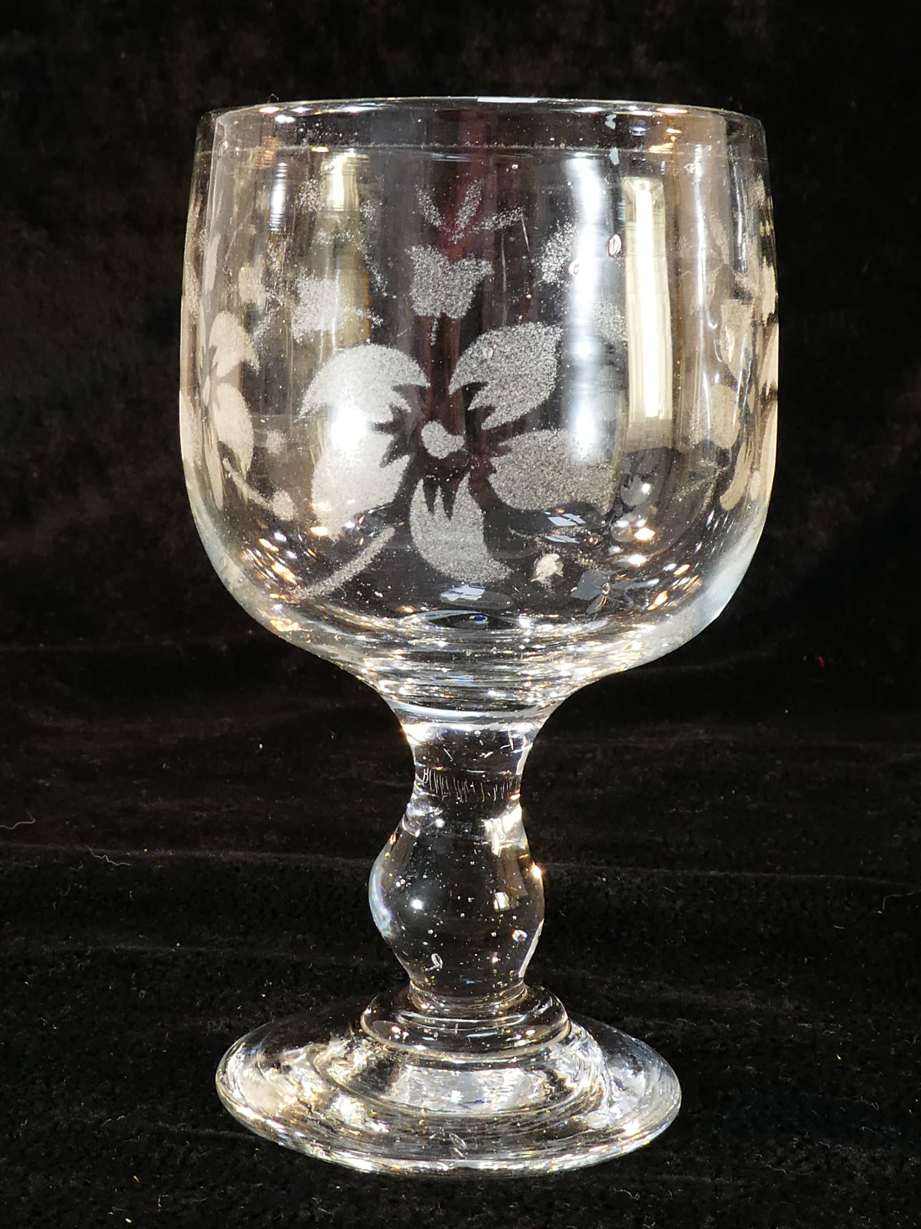 Old blown glass engraved with acid XIXth floral decoration