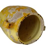 Grande vinaigrette ancienne française à glaçure jaune et verte à motif de pot à confit