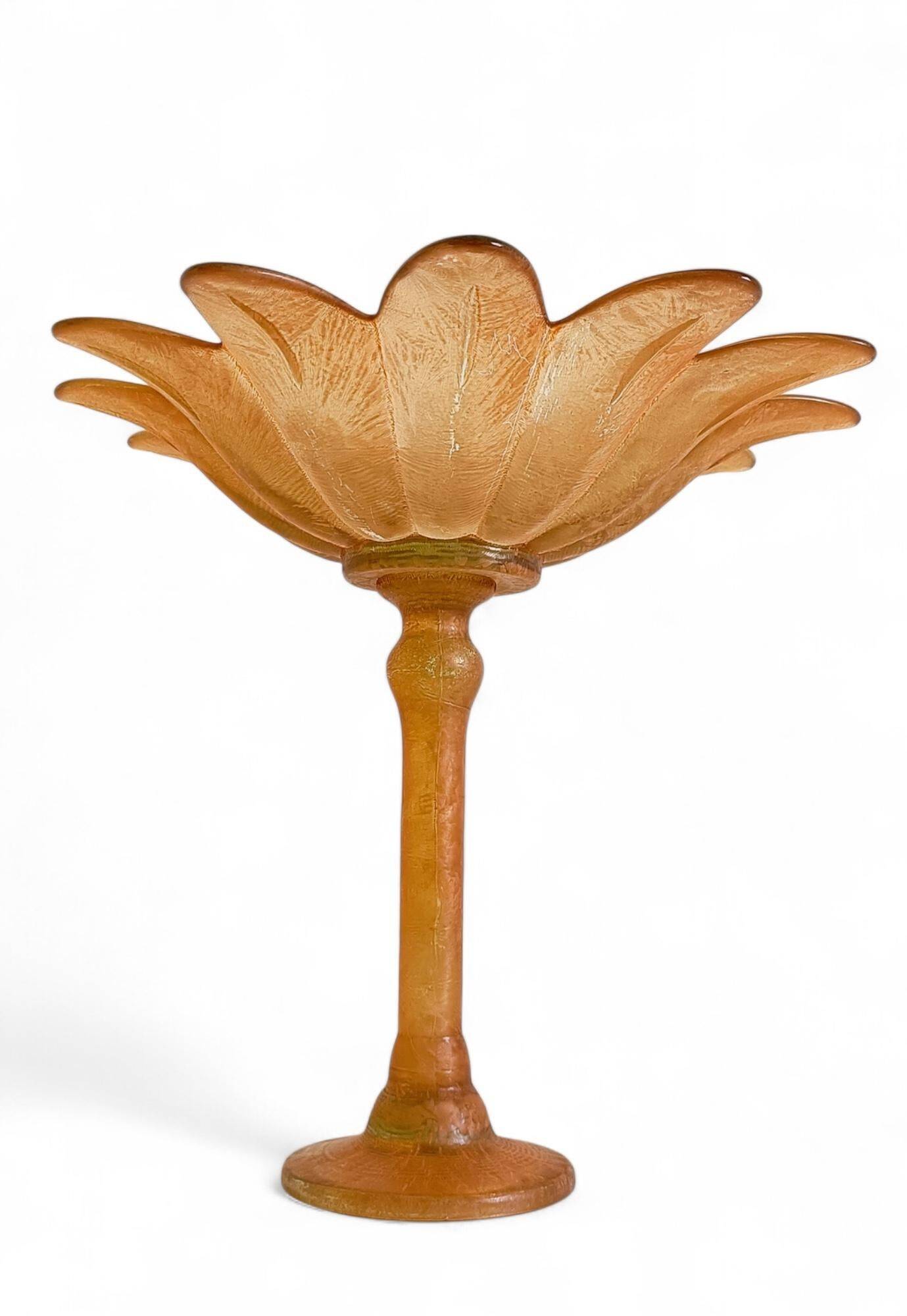Art Nouveau Glass Compote Vase, Palm Tree Design, French, Early 20th-C