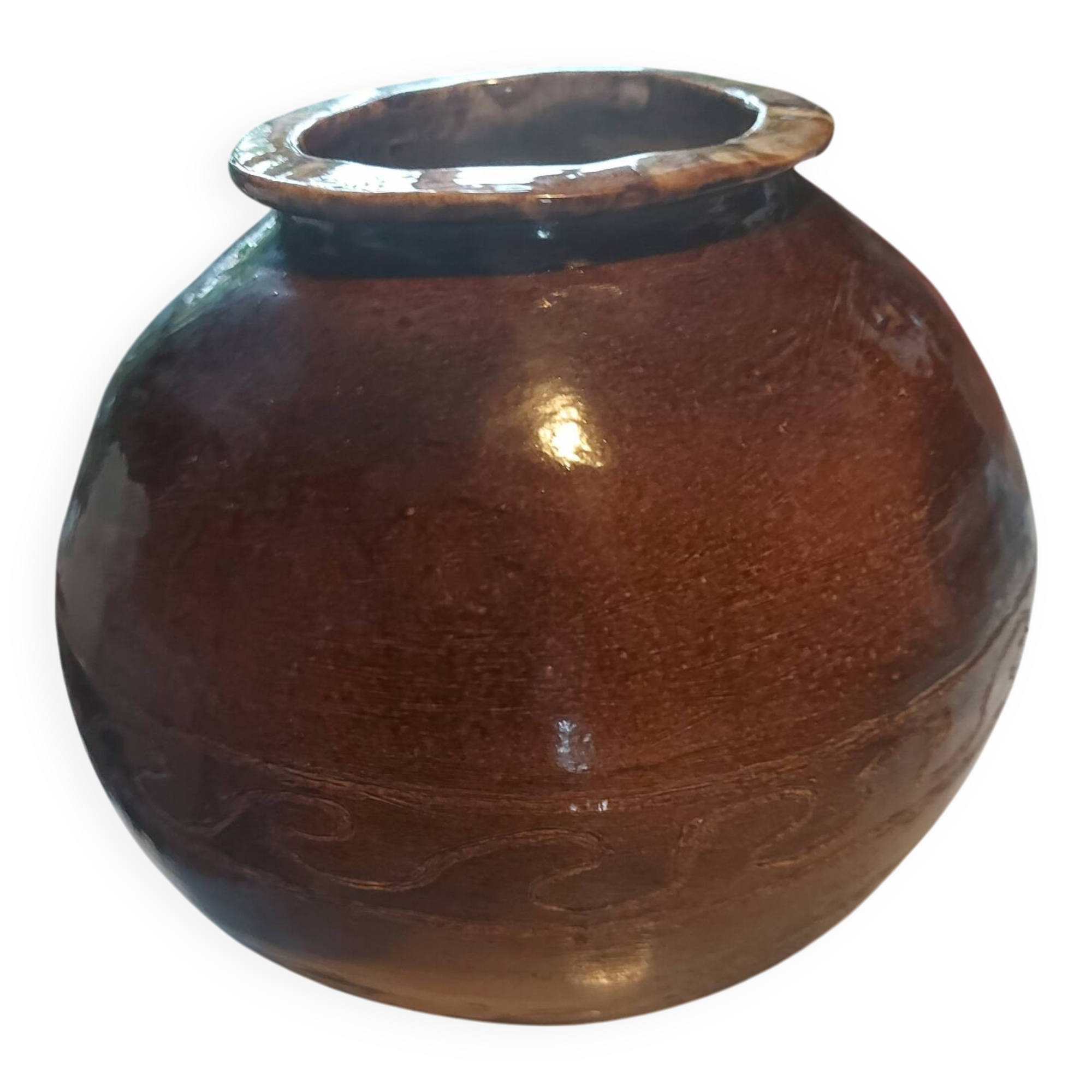 Antique brown glazed ceramic vase