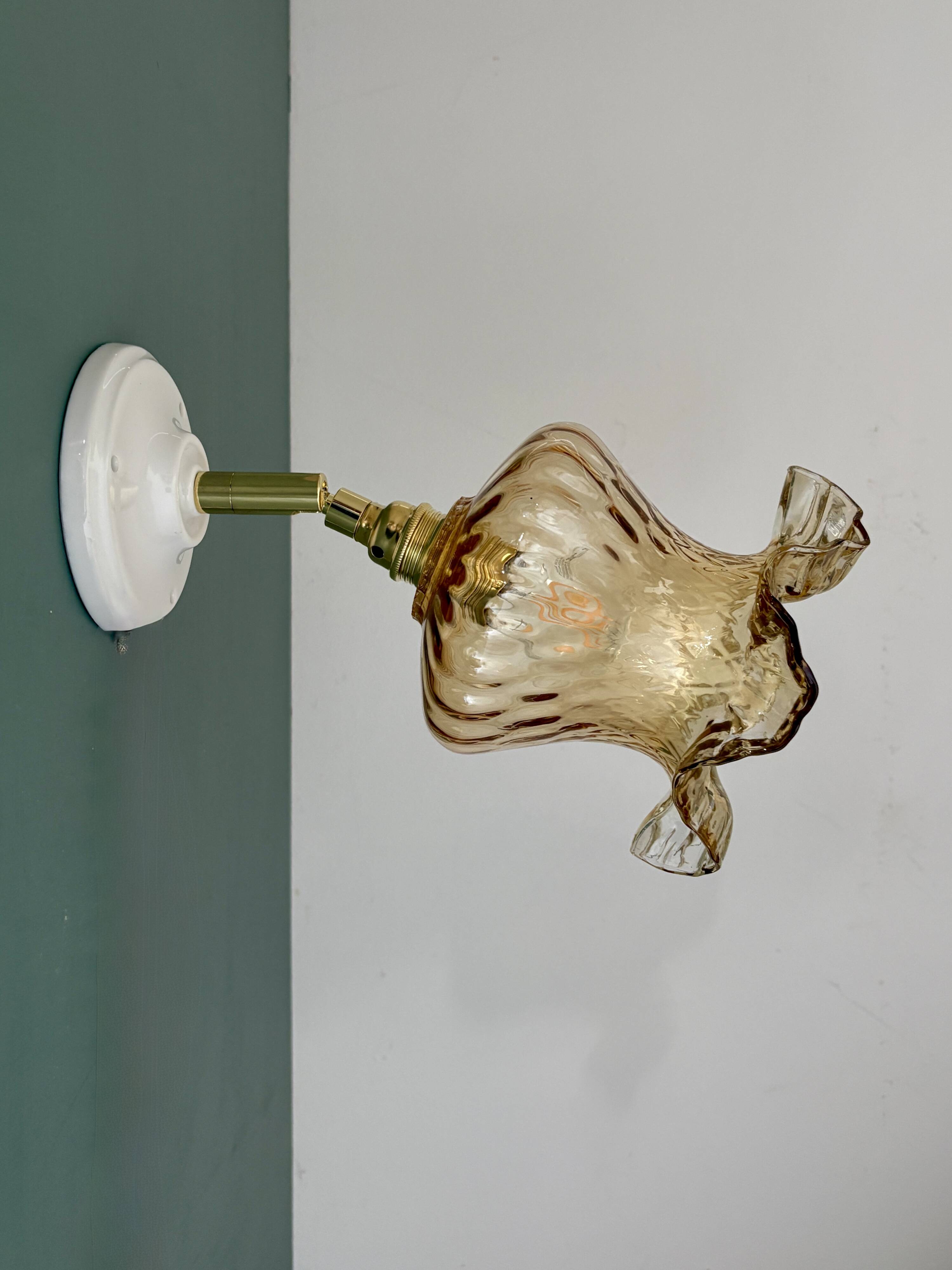 Vintage amber glass tulip wall light