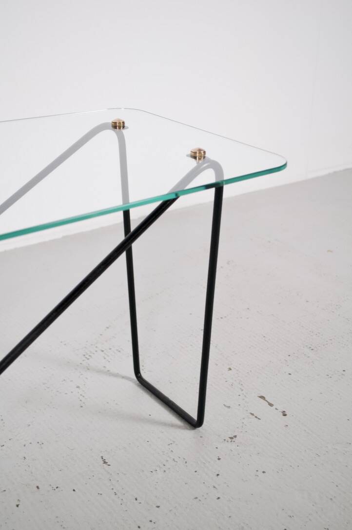 1950's glass and steel coffee table free form
