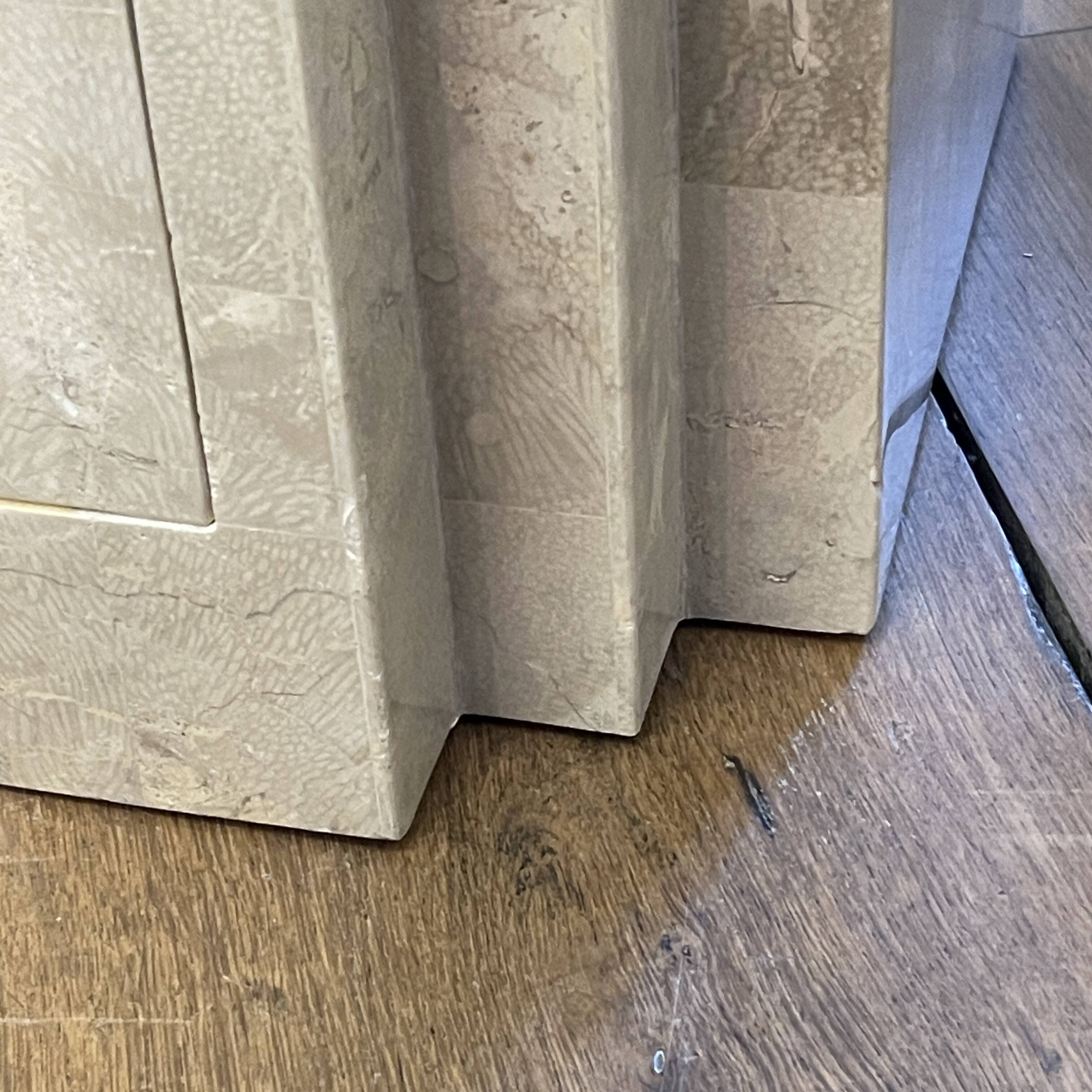 Double-sided dresser Design, travertine & brass threads, ca 1960