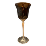 Photophore in tinted glass on high metal foot with silver patina