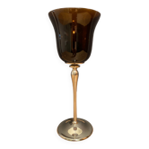 Photophore in tinted glass on high metal foot with silver patina