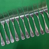 Set of 11 Christofle fish forks in silver-plated metal, Ruban model