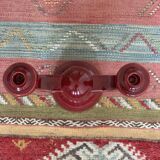 Burgundy enameled ceramic candlestick / candelabra signed CS
