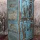 Cabinet 4 solid doors in blue patinated wood