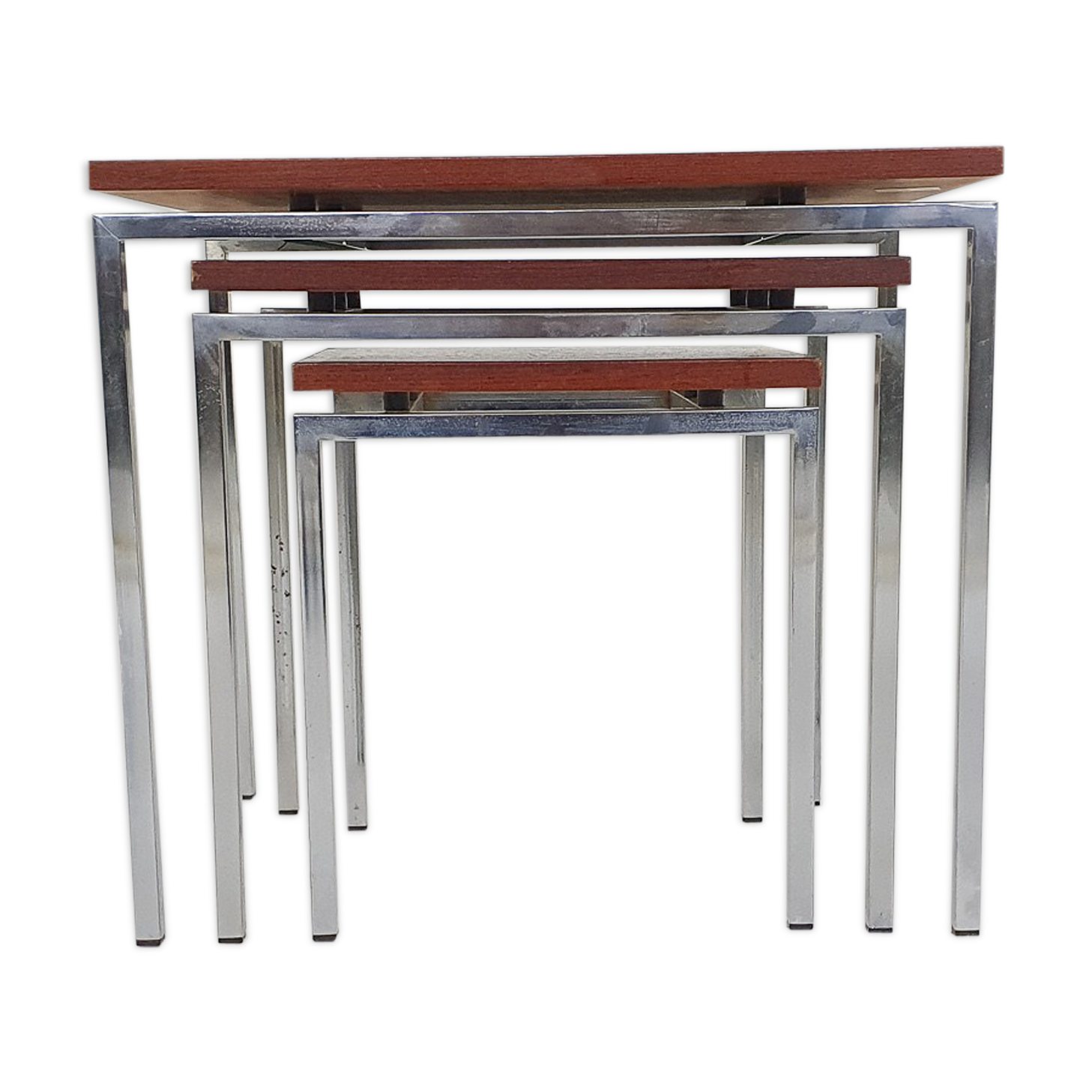 Rosewood and metal nesting tables, The Netherlands 1960's