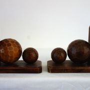 Pair of vintage wooden bookends with faceted balls