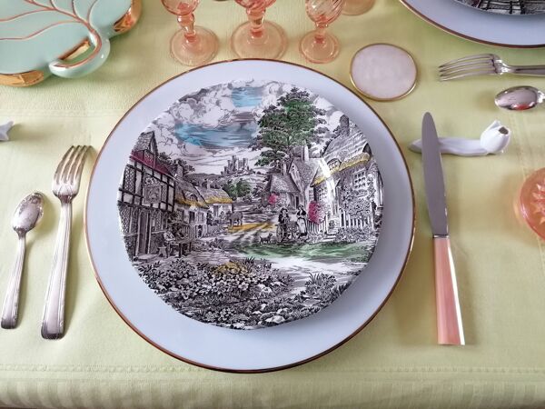 6 assiettes plates Wedgwood old English village