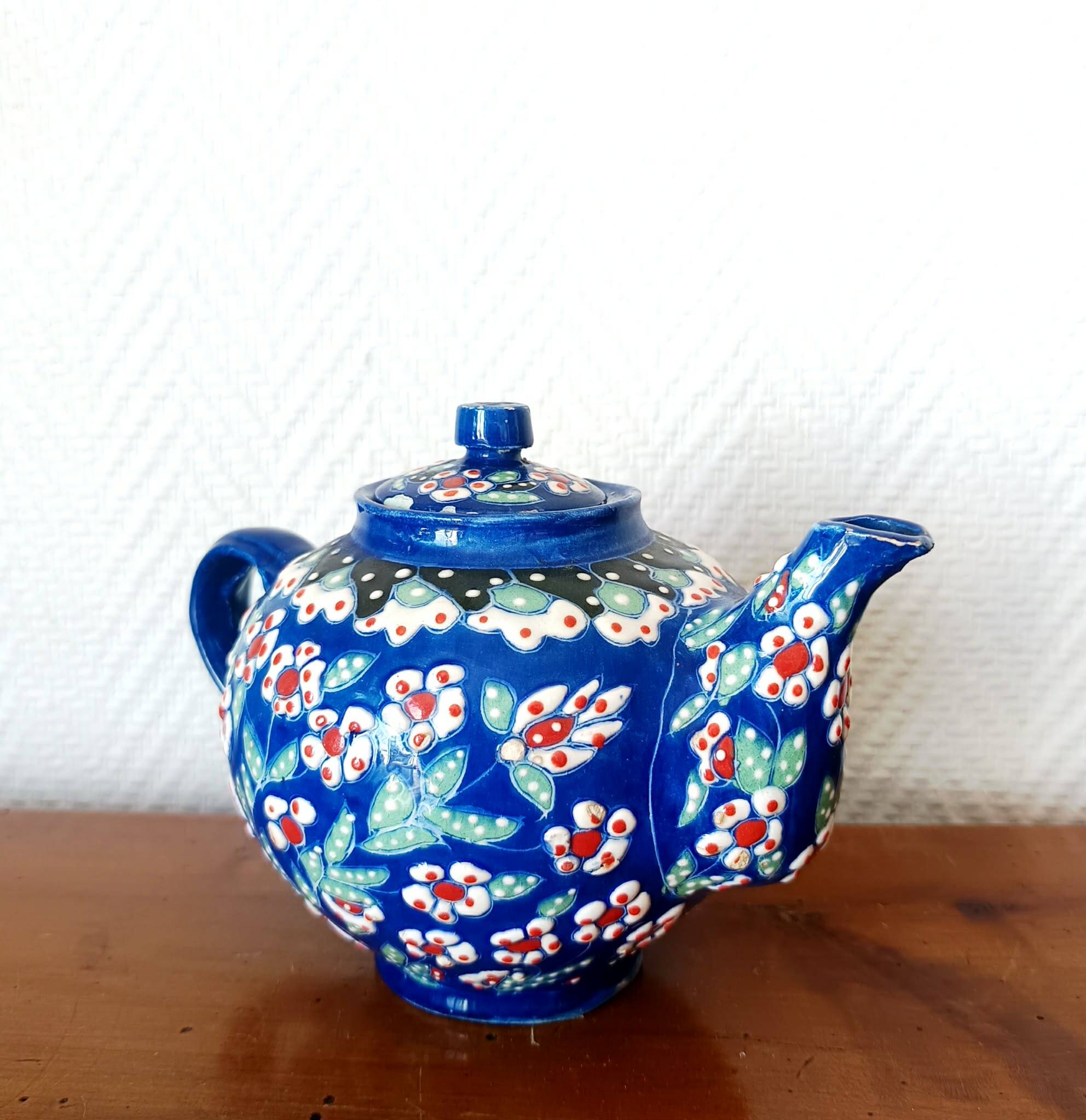 Vintage enamel ceramic teapot