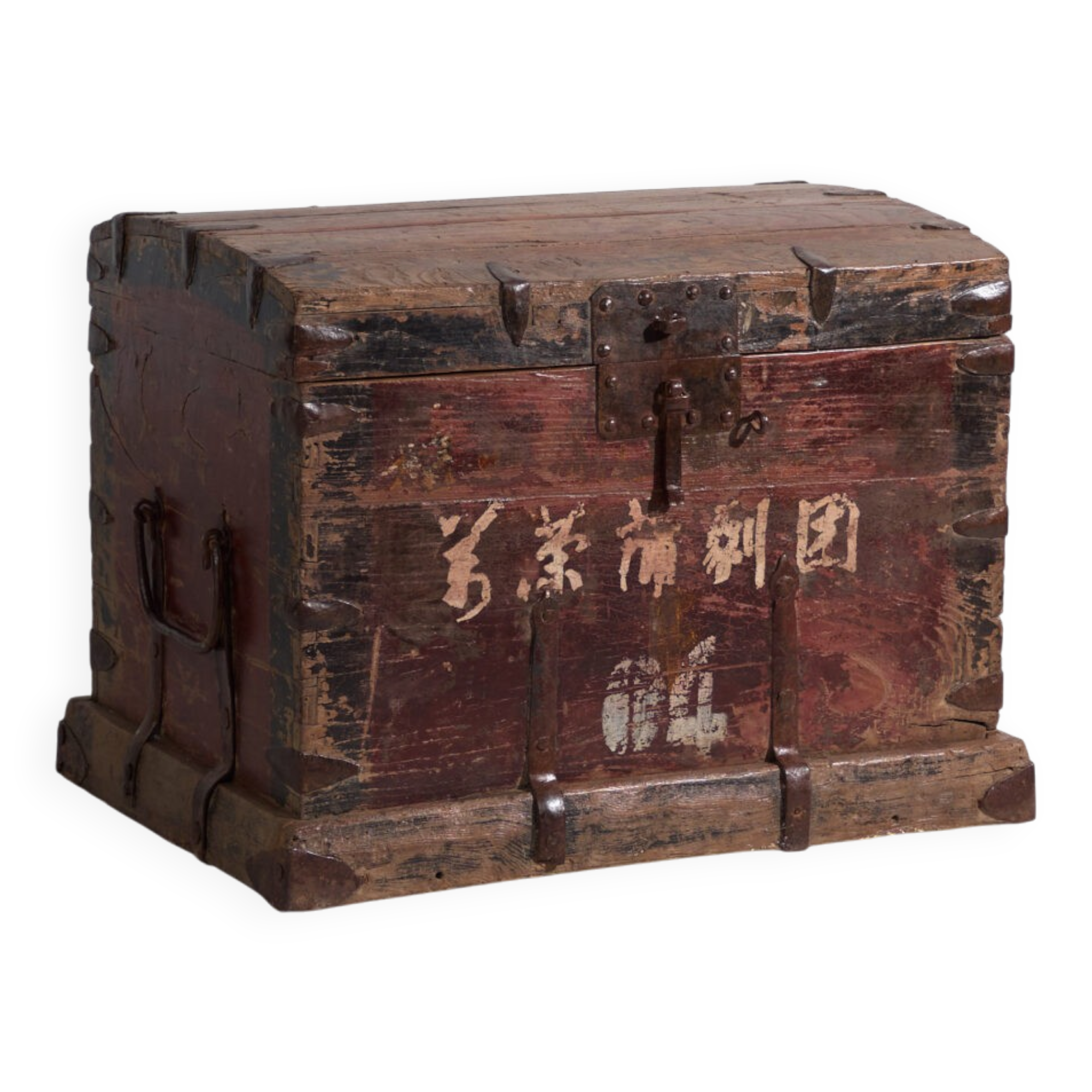 Antique iron-reinforced pine wood chest – China, circa 1900