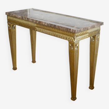 Louis XVI Style Console in Gilded Wood & Carved Marble Top
