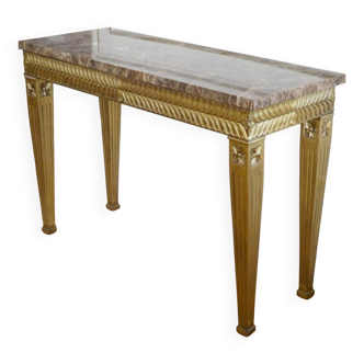 Louis XVI Style Console in Gilded Wood & Carved Marble Top