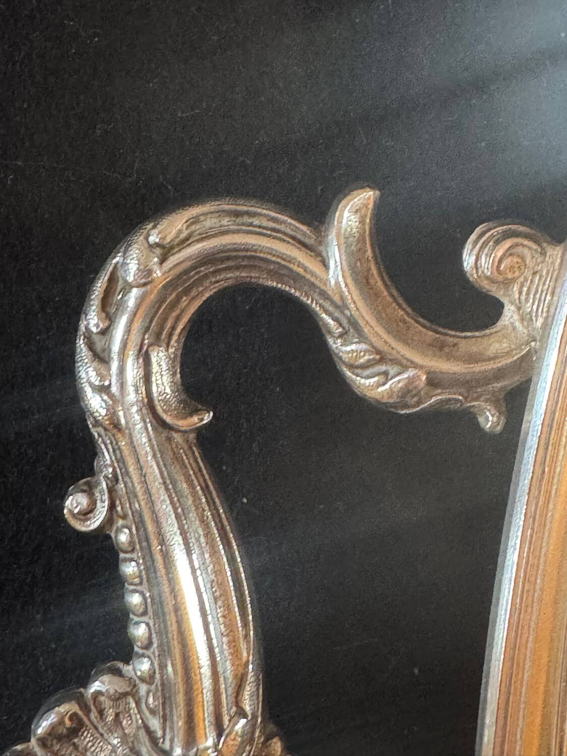 Large silver tray with rocaille handles – mid-20th century