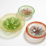 Three large colored 1930s glass bowls by Karl Wiedmann for WMF Ikora