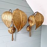 Large pair of brass floral wall sconces, 1960s