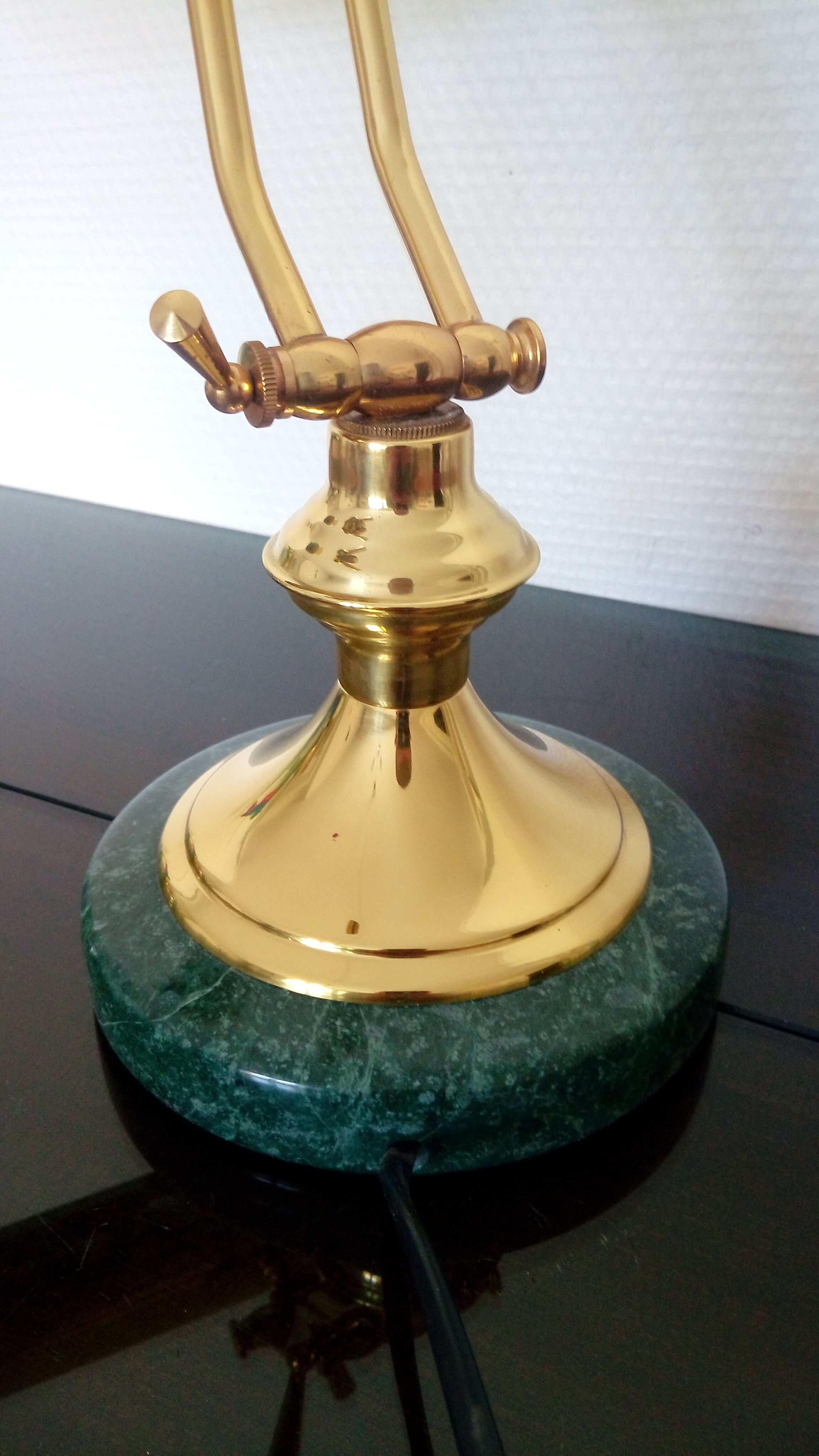 Lampe de notaire banquier ancienne laiton et marbre vert années 50 -