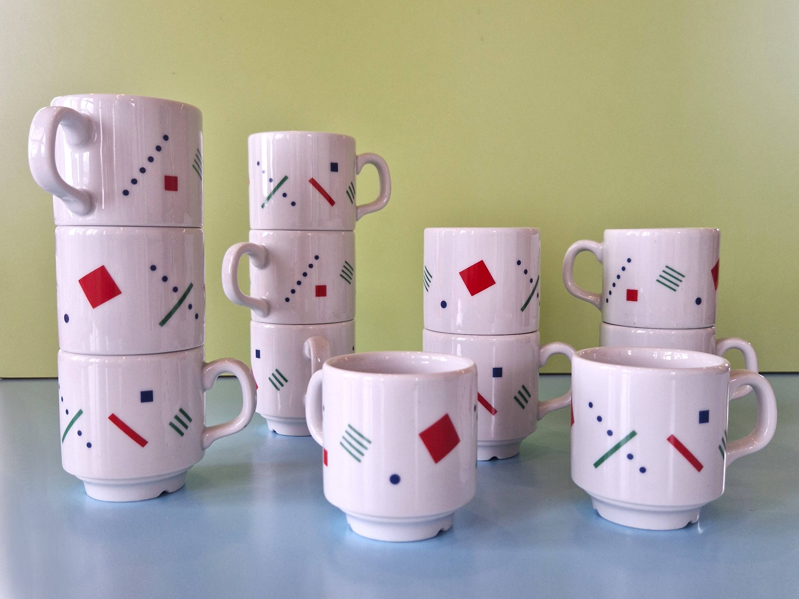 Set of 12 Postmodern Memphis cups by Royal Mosa Maastricht, The Netherlands