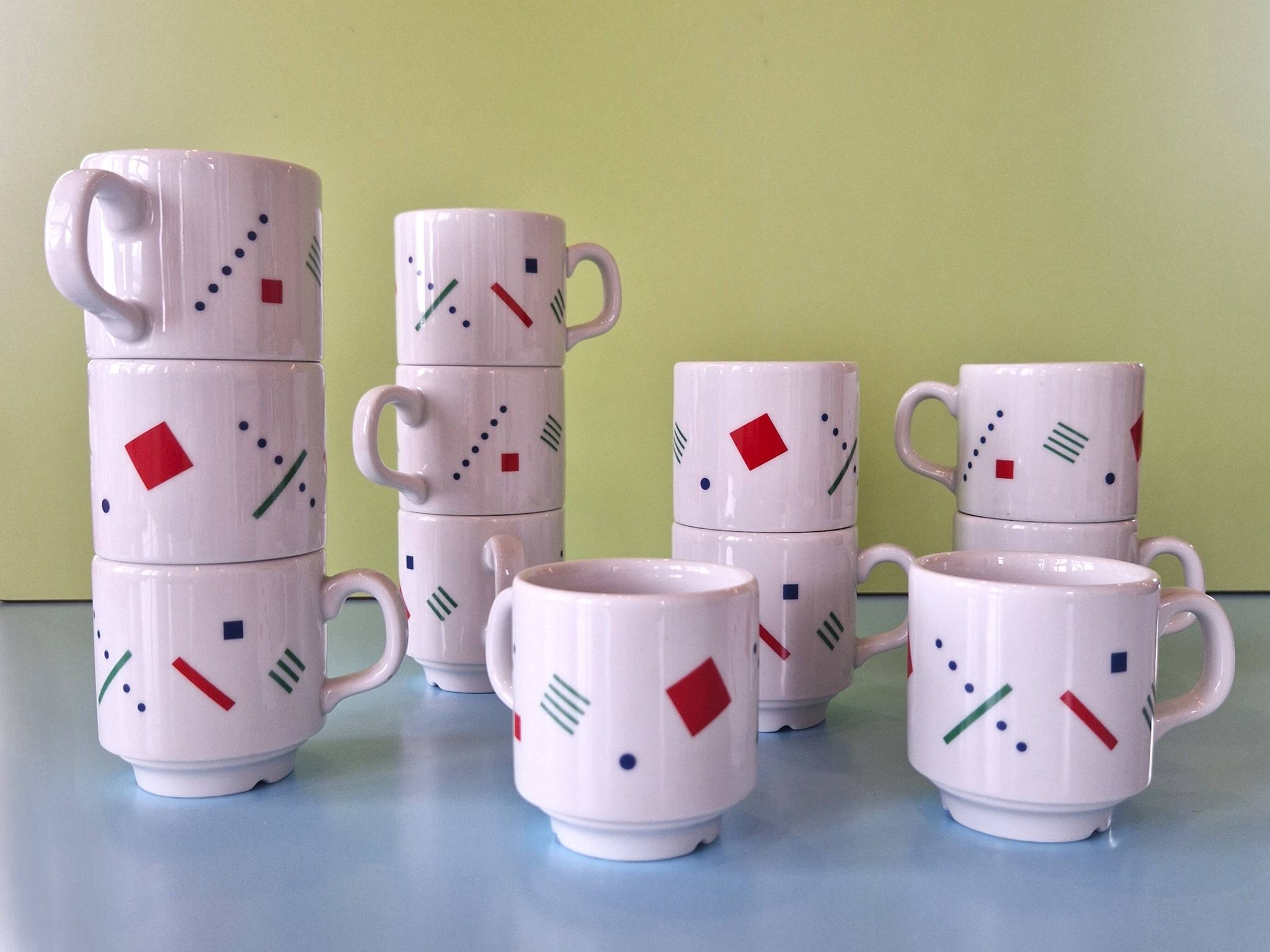 Set of 12 Postmodern Memphis cups by Royal Mosa Maastricht, The Netherlands